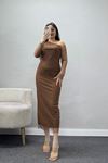 Omuz Detay Büzgülü Elbise Acıkahve - 30259.1592.