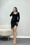 Asimetrik İthal Krep Elbise Siyah - 582001.1592.