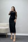 Omuz Detay Büzgülü Elbise Siyah - 30259.1592.