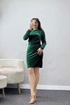 Beli Drapeli Kayık Yaka İthal Kadife Elbise Zümrüt - 42579.1949.