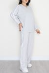 Şeritli 2 İplik Büyük Beden Eşofman Takımı Gri - 50787.1857.