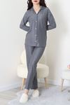 Süet Düğmeli Pijama Takımı Füme - 52179.2124.