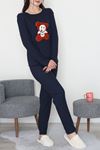 Nakışlı İnterlok Pijama Takımı Lacivertoranj - 800.1287.