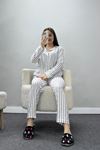Süet Düğmeli Pijama Takımı Griçizgili - 52199.1783.