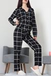 Süet Düğmeli Pijama Takımı Siyahçizgili - 52171.1050.