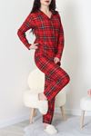 Süet Düğmeli Pijama Takımı Kırmızıekose - 52171.1050.