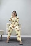 Düğmeli Süet Pijama Takımı Kremayı - 450.1287.