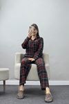Düğmeli Süet Pijama Takımı Ekose - 450.1287.