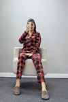 Süet Düğmeli Pijama Takımı Ekoseayı - 52179.2124.