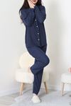 Süet Düğmeli Pijama Takımı Lacivert - 52179.2124.