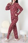 Süet Düğmeli Pijama Takımı Bordo - 31876.1049.
