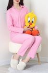 Süet Düğmeli Pijama Takımı Pembeçizgi - 52179.2124.