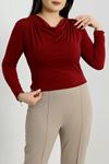Degaje Yaka Büyük Beden Sandy Bluz Bordo - 70770.1949.