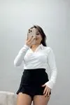 Kadın Ribana Kumaş Polo Yaka Body Beyaz