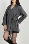 Bağlamalı Kruvaze Yaka Kaşe Ceket Antrasit - 70993.1775.