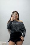 Yumoş Kumaş Kayık Yaka Omuz Düşümlü Bluz Siyahfüme - 31706.2114.