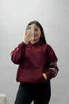 3 İplik Kanguru Cepli Kapşonlu Sweat Bordo - 42249.1878.