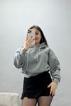 3 İplik Kapşonlu Crop Sweat Antrasit - 20959.1878.