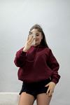 3 İplik Kapşonlu Sweat Bordo - 20074.1878.