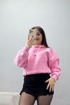 3 İplik Kapşonlu Crop Sweat Pembe - 20959.1878.