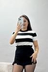 Çizgili Kısa Kollu Triko Siyah - 2304.1765.