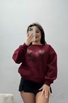 3 İplik Bisiklet Yaka Sweat Bordo - 42236.1878.