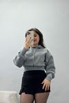 3 İplik Kapşonlu Crop Sweat Antrasit - 20967.1878.