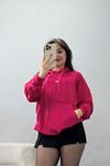 2 İplik Kapşonlu Baskılı Sweatshirt Fuşya - 31315.1878.