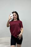 Baskılı Bisiklet Yaka Lüks Penye Tişört Bordo - 60242.1878.