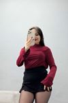 Drape Detay İspanyol Kol Bluz Bordo - 40288.1949.