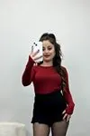 Kadın Bisiklet Yaka Parmak Geçmeli Viskon Body Bordo