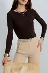 Kadın Kayık Yaka Ribana Basic Body Kahve