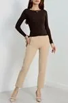 Kadın Kayık Yaka Ribana Basic Body Kahve