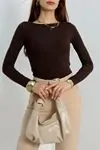 Kadın Kayık Yaka Ribana Basic Body Kahve