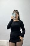 Önü Asimetrik Viskon Likralı Body Siyah - 22017.200.