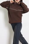 3 İplik Kompakt Oversize Biye Detaylı Sweat Kahve - 42505.1878.