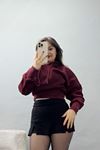 3 İplik Kapşonlu Crop Sweat Bordo - 20967.1878.