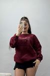 3 İplik Bisiklet Yaka Sweat Bordo - 42238.1878.