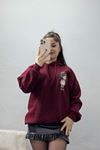 3 İplik Kapşonlu Baskılı Sweat Bordo - 42222.1878.