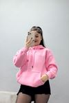 3 İplik Kanguru Cepli Kapşonlu Sweat Pembe - 42255.1878.
