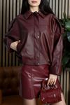 Oversize Balon Deri Ceket Bordo - 2020.2089.