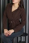 Diagonal Tensel Asimetrik Bağlamalı Bluz Kahve - 70996.1934.