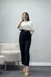 Kadın Dabıl Kumaş Cepli Kemerli Pantolon Siyah