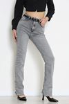Kadın Kemerli Straight Kot Pantolon Gray