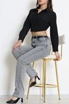 Kadın Kemerli Straight Kot Pantolon Gray