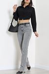 Kadın Kemerli Straight Kot Pantolon Gray