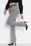 Kadın Kemerli Straight Kot Pantolon Gray