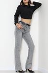 Kadın Kemerli Straight Kot Pantolon Gray