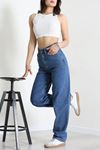Kadın Tokalı Baggy Kot Pantolon Açıkmavi