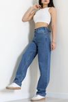 Kadın Tokalı Baggy Kot Pantolon Açıkmavi